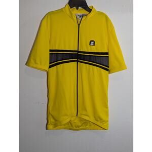 Sugoi Size L Mens Yellow Short Sleeve Back Pocket Full Zip Cycling Jersey Retro